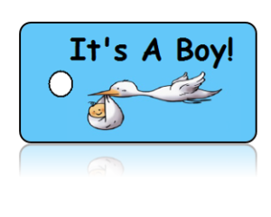 Birth Announcement Boy Stork Key Tags