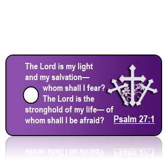 ScriptureTagA33 - ESV - Psalm 27 vs1 - Purple Background Three White Crosses
