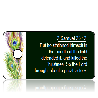 ScriptureTagA4 - 2 Samuel 23 vs 12 - Peacock Feather Border - REVISED BACKGROUND and FONT