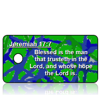 ScriptureTagD39 - KJV - Jeremiah 17 vs 7 - Green & Blue Paint Splatter