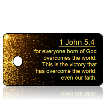ScriptureTagD59 - NIV - 1 John 5 vs 4 - Black with Gold Silver Sparkles