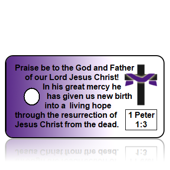 ScriptureTagE1 - NIV - 1 Peter 1 vs 3 - Purple Background Cross Shroud
