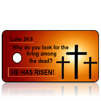 ScriptureTagE16 - Luke 24 vs 6 - Crosses on Orange Background