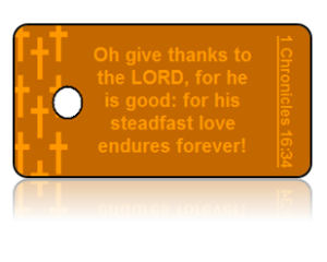 1 Chronicles 16:34 Holiday Scripture Orange Key Tags