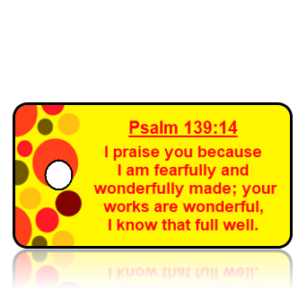 ScriptureTagA51 - NIV - Psalm 139 vs 14 - Bright Yellow Background Fun Colored Circles