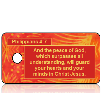 ScriptureTagD96 - ESV - Philippians 4 vs 7 - Red Orange Batik Fish Pattern
