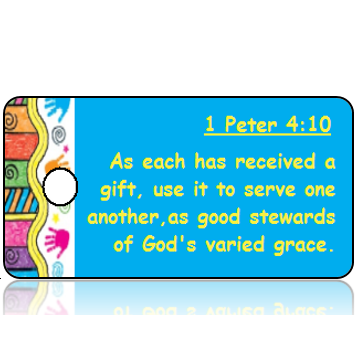 ScriptureTagD148 - ESV - 1 Peter 4 vs 10 - Colorful Handprint Border