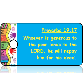 ScriptureTagD150 - ESV - Proverbs 19 vs 17 - Colorful Handprint Border