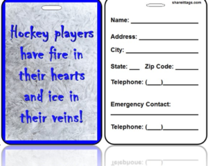 Sports Bag Tag Ice Hockey Quote Contact Information