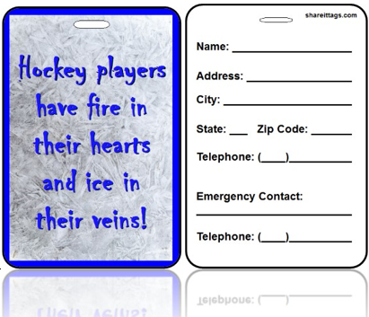 BagTag34 - Sports Bag Tag Contact Information - Hockey Quote Ice Background