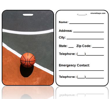 BagTag38 - Sports Bag Tag - Basketball Court Background Contact Information