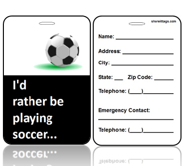 BagTag22-CI - Play Soccer Bag Tag - Contact Info