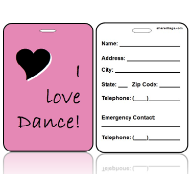 BagTagL01-CI - I Love to Dance Bag Tag - Contact Info