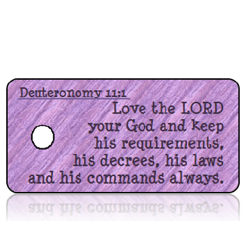 ScriptureTagD165 - Deuteronomy 11 vs 1 - NIV - Purple Textured Fabric