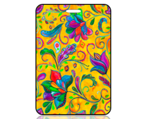 Create Design Whimsical Flowers Yellow Bag Tag