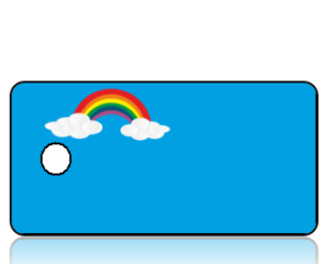 Create Design Rainbow with Clouds Blue Background Key Tag