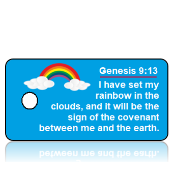 NEW ScriptureTagD170 - NIV - Genesis 9 vs 13 - Rainbow with Clouds Blue Background