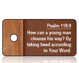 Psalm 119 vs 9 Brown Leather Binder Scripture Tag