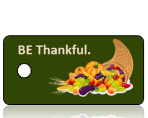 BE Thankful Cornucopia Green Background Holiday Tag