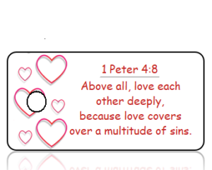 1 Peter 4 vs 8 NIV Red Heart Border Scripture Tag