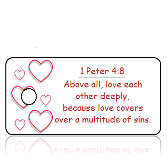ScriptureTagD175 - NIV - 1 Peter 4 vs 8 - Red Heart Border