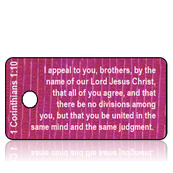 ScriptureTagD178 - ESV - 1 Corinthians 1 vs 10 - Purple Mauve Textured Background