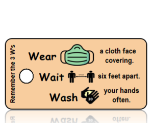 3 Ws - Wear Wait Wash Green Mask Vertical Awareness Key Tag
