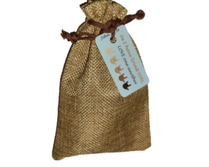 Hand Sanitizer 1 oz and Share IT Tags in Burlap bag