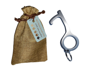 Stainless Steel Germ Key with 3 Key Tags in Burlap Gift Bag