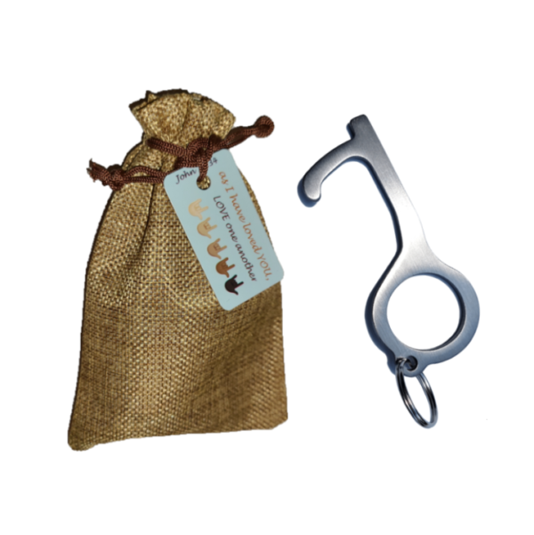 Germ Key outside Burlap Bag with Share-IT! Tag